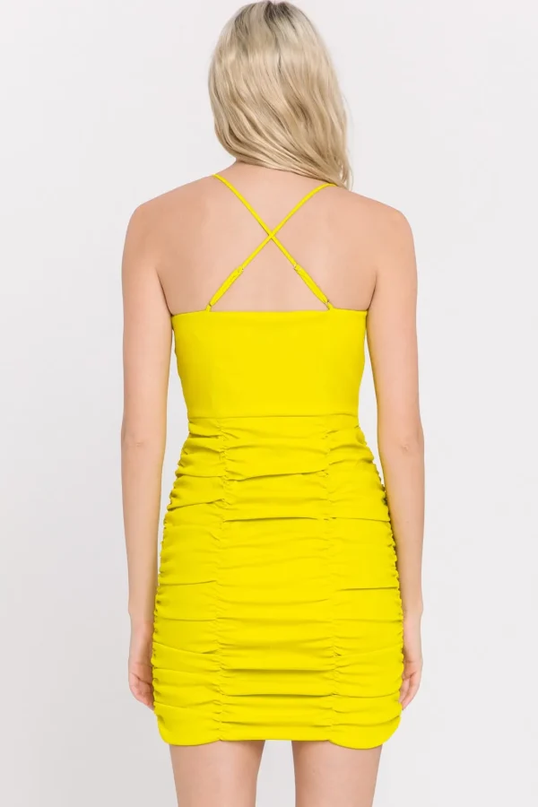 ENDLESS ROSE Tops*- Ruched Mini Dress YELLOW
