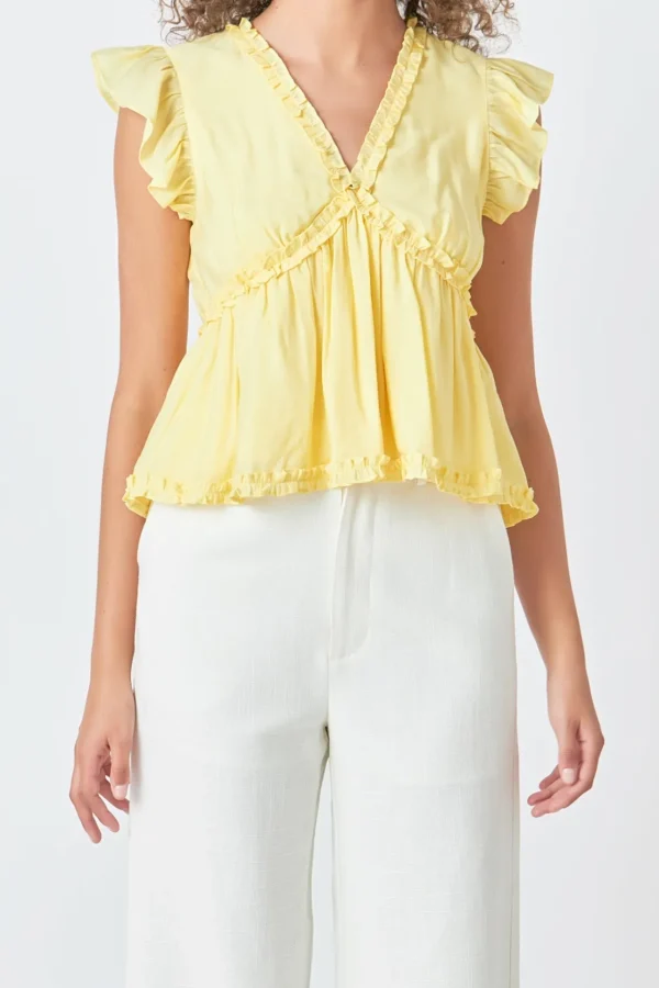 ENDLESS ROSE Tops*- Ruffle Detail Top YELLOW