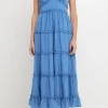 ENDLESS ROSE Tops*- Ruffle Detail Tiered Long Dress BLUE