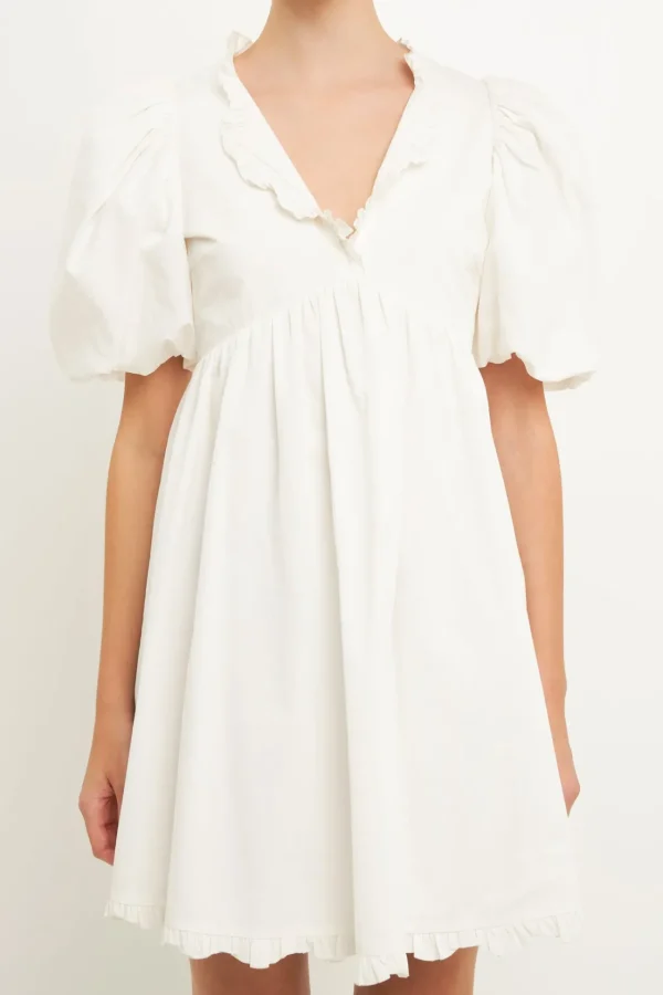ENDLESS ROSE White Dresses | Tops*- Ruffle Detail Puff Sleeve Mini Dress