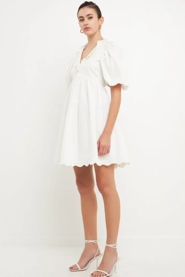 ENDLESS ROSE White Dresses | Tops*- Ruffle Detail Puff Sleeve Mini Dress