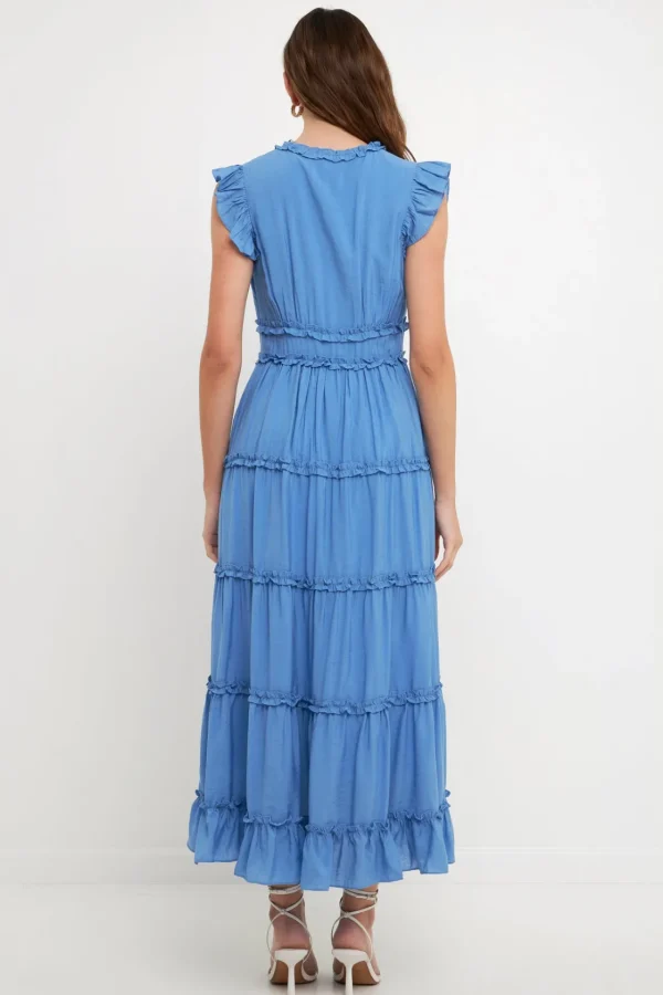 ENDLESS ROSE Tops*- Ruffle Detail Tiered Long Dress BLUE