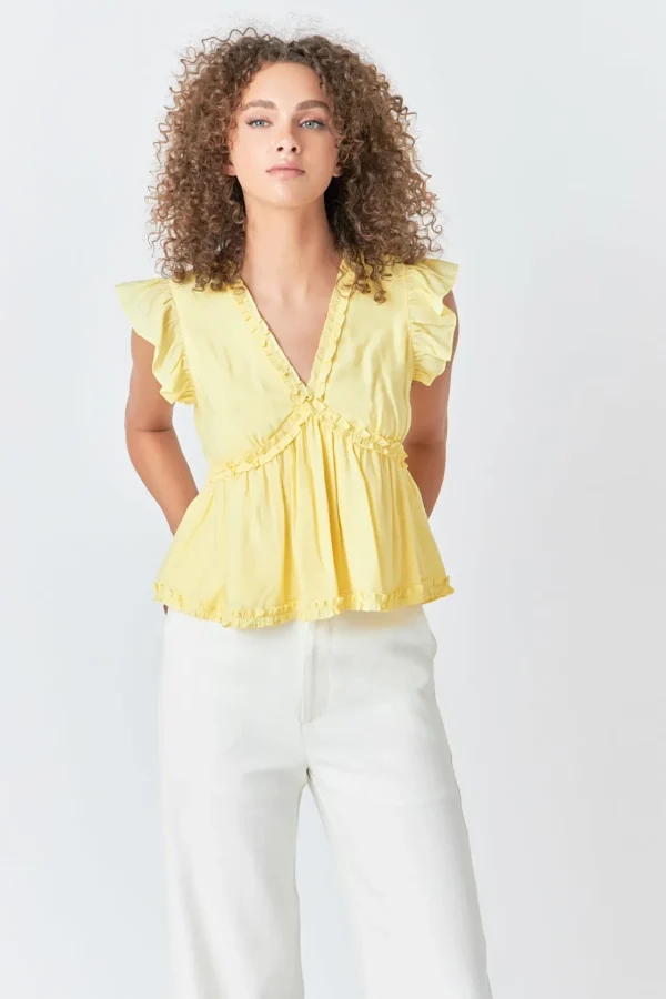 ENDLESS ROSE Tops*- Ruffle Detail Top YELLOW