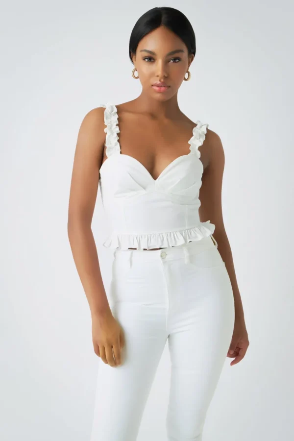ENDLESS ROSE Tops*- Ruffle Detail Bustier Top WHITE