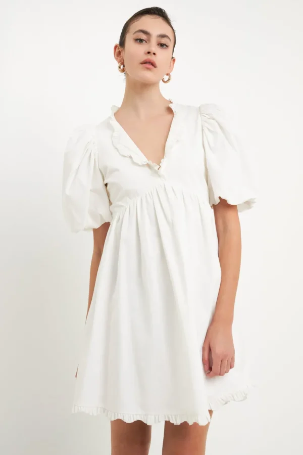 ENDLESS ROSE White Dresses | Tops*- Ruffle Detail Puff Sleeve Mini Dress
