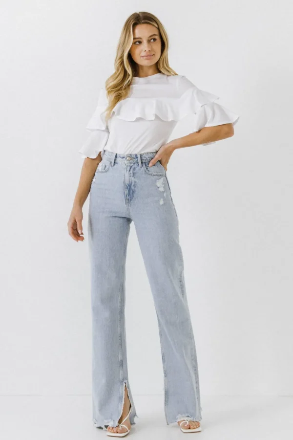 ENDLESS ROSE Tops*- Ruffle Sleeve T-Shirt OFFWHITE