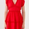 ENDLESS ROSE Tops*- Ruffle Sleeve Mini Dress RED