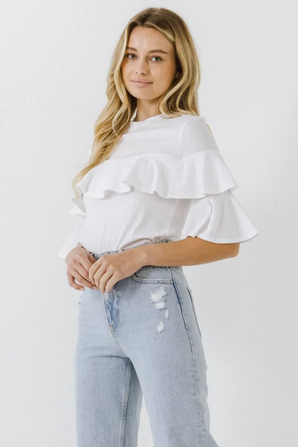 ENDLESS ROSE Tops*- Ruffle Sleeve T-Shirt OFFWHITE