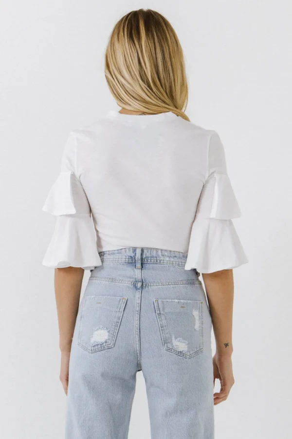 ENDLESS ROSE Tops*- Ruffle Sleeve T-Shirt OFFWHITE