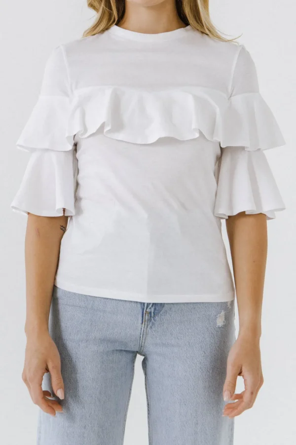 ENDLESS ROSE Tops*- Ruffle Sleeve T-Shirt OFFWHITE