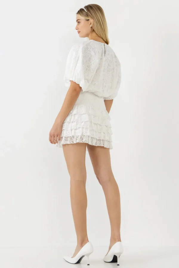 ENDLESS ROSE Skirts | Tops*- Ruffled Lace Mini Smocked Skirt WHITE