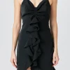 ENDLESS ROSE Little Black Dress | Tops*- Ruffled Mini Dress BLACK