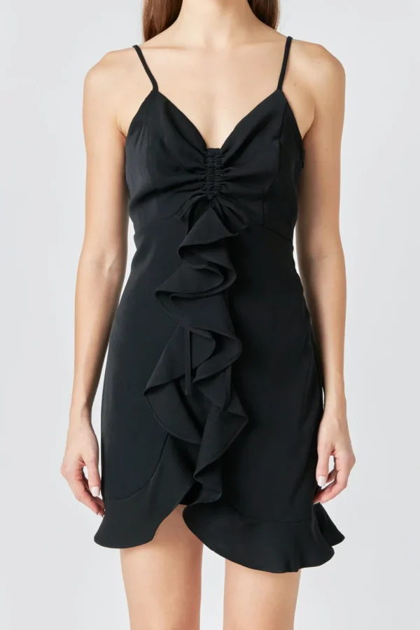 ENDLESS ROSE Little Black Dress | Tops*- Ruffled Mini Dress BLACK