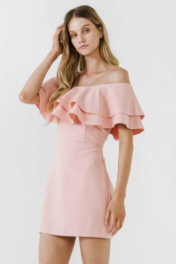 ENDLESS ROSE Sweaters & Knits | Tops*- Ruffled Off Shoulder Mini Dress