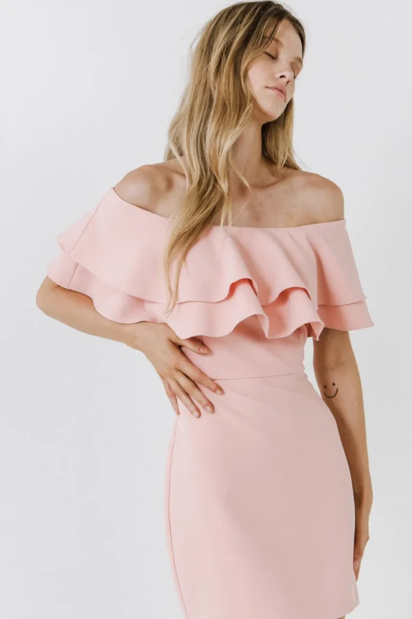 ENDLESS ROSE Sweaters & Knits | Tops*- Ruffled Off Shoulder Mini Dress