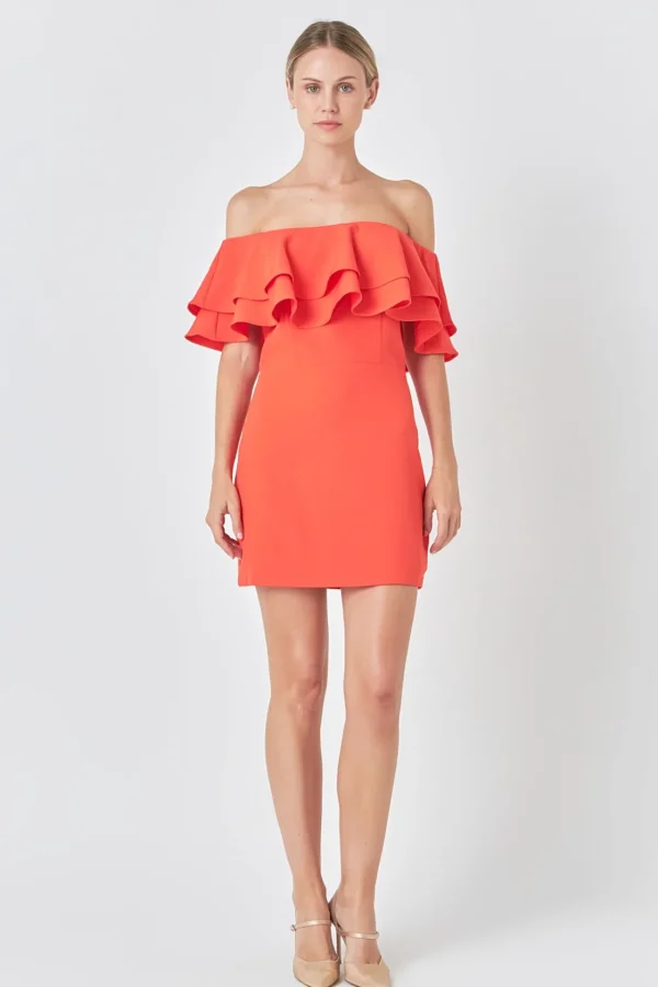 ENDLESS ROSE Sweaters & Knits | Tops*- Ruffled Off Shoulder Mini Dress