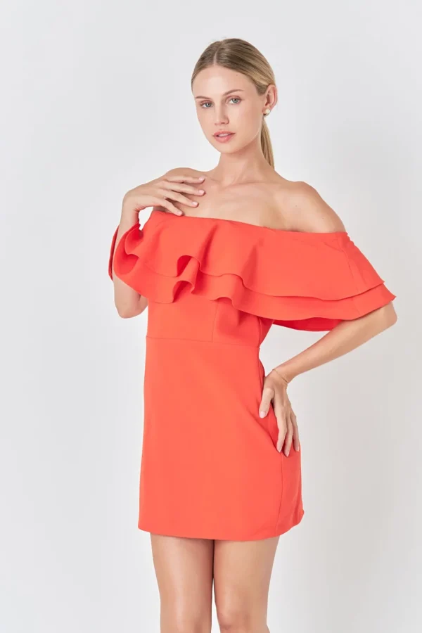 ENDLESS ROSE Sweaters & Knits | Tops*- Ruffled Off Shoulder Mini Dress