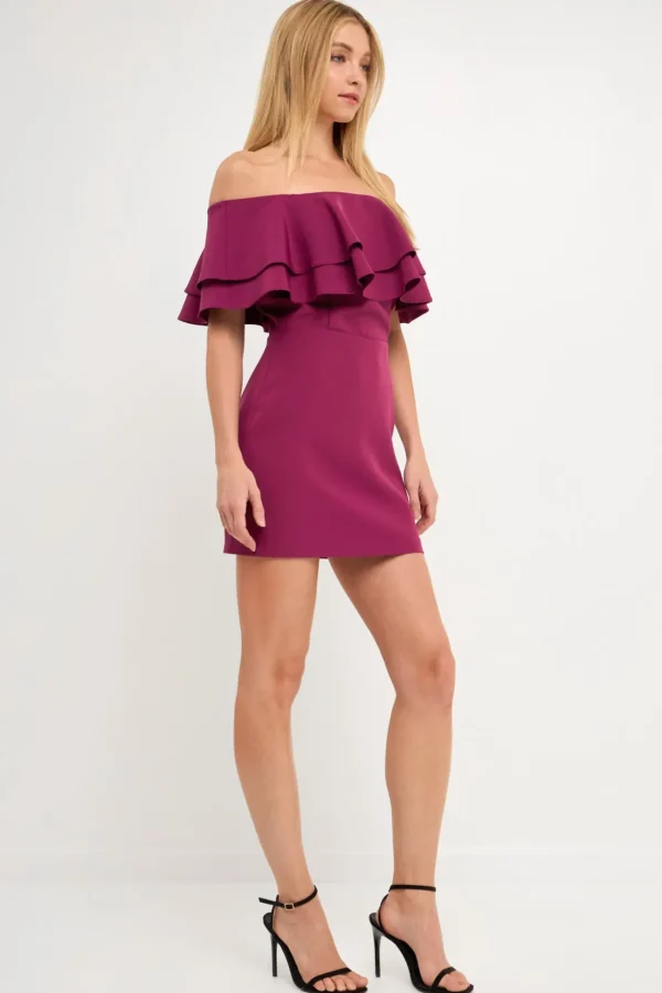 ENDLESS ROSE Sweaters & Knits | Tops*- Ruffled Off Shoulder Mini Dress