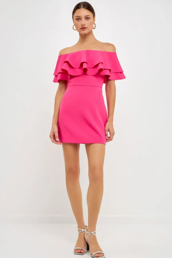 ENDLESS ROSE Sweaters & Knits | Tops*- Ruffled Off Shoulder Mini Dress