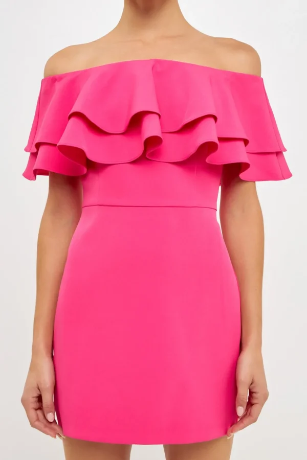 ENDLESS ROSE Sweaters & Knits | Tops*- Ruffled Off Shoulder Mini Dress