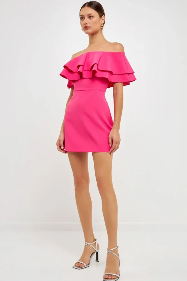 ENDLESS ROSE Sweaters & Knits | Tops*- Ruffled Off Shoulder Mini Dress