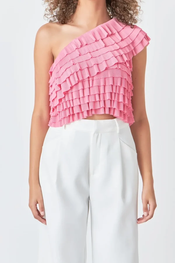 ENDLESS ROSE Tops*- Ruffled One-shoulder Top PINK