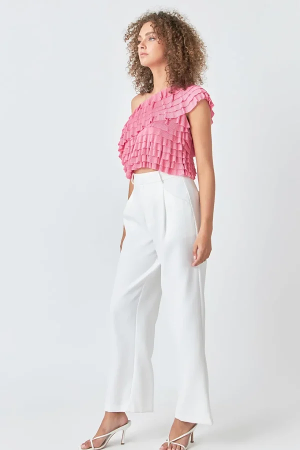 ENDLESS ROSE Tops*- Ruffled One-shoulder Top PINK