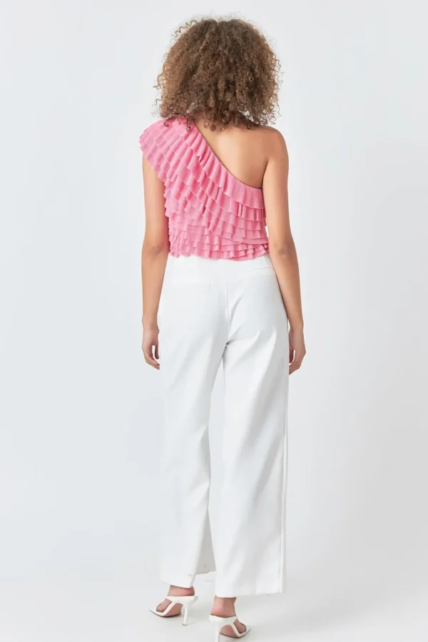 ENDLESS ROSE Tops*- Ruffled One-shoulder Top PINK