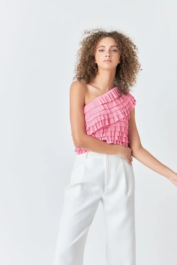 ENDLESS ROSE Tops*- Ruffled One-shoulder Top PINK