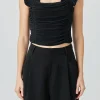 ENDLESS ROSE Tops*- Ruffled Pleated Mesh Tank Top
