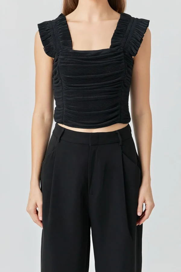 ENDLESS ROSE Tops*- Ruffled Pleated Mesh Tank Top