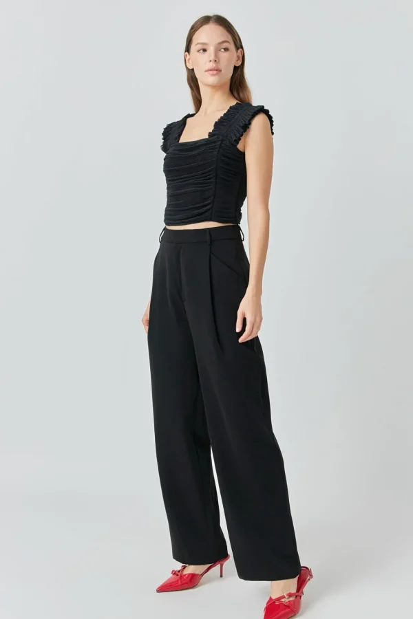 ENDLESS ROSE Tops*- Ruffled Pleated Mesh Tank Top