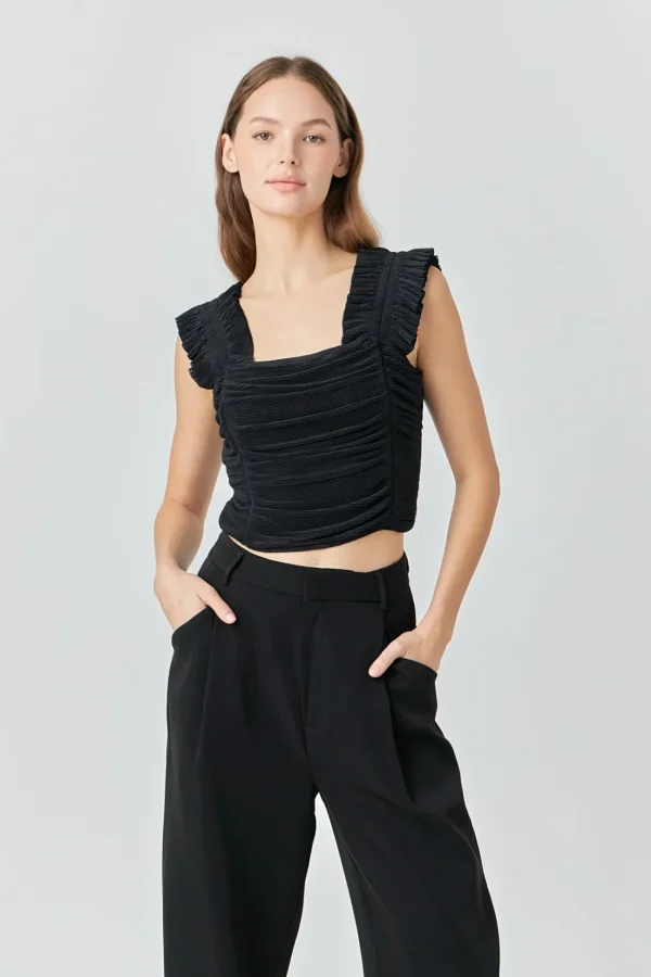 ENDLESS ROSE Tops*- Ruffled Pleated Mesh Tank Top