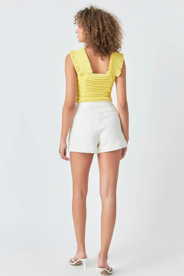ENDLESS ROSE Tops*- Ruffled Pleated Mesh Tank Top