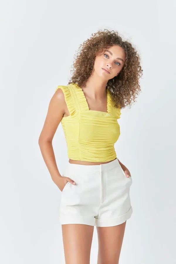 ENDLESS ROSE Tops*- Ruffled Pleated Mesh Tank Top