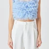 ENDLESS ROSE Tops*- Ruffled Shoulder Strap Tulle Top POWDERBLUE
