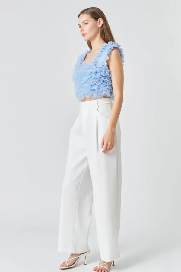 ENDLESS ROSE Tops*- Ruffled Shoulder Strap Tulle Top POWDERBLUE
