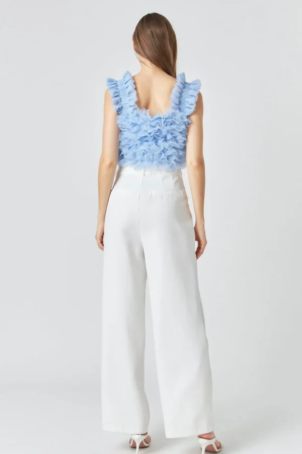 ENDLESS ROSE Tops*- Ruffled Shoulder Strap Tulle Top POWDERBLUE