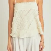 ENDLESS ROSE Tops*- Ruffled Sleeveless Top CREAM