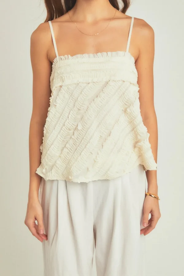 ENDLESS ROSE Tops*- Ruffled Sleeveless Top CREAM