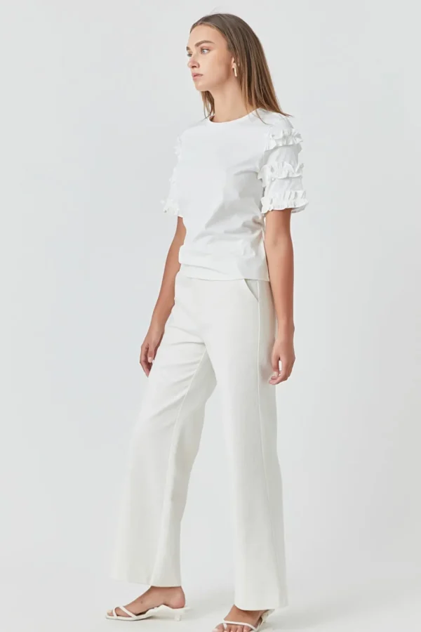 ENDLESS ROSE Tops*- Ruffled Sleeve T-Shirt WHITE