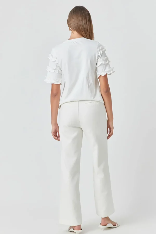 ENDLESS ROSE Tops*- Ruffled Sleeve T-Shirt WHITE