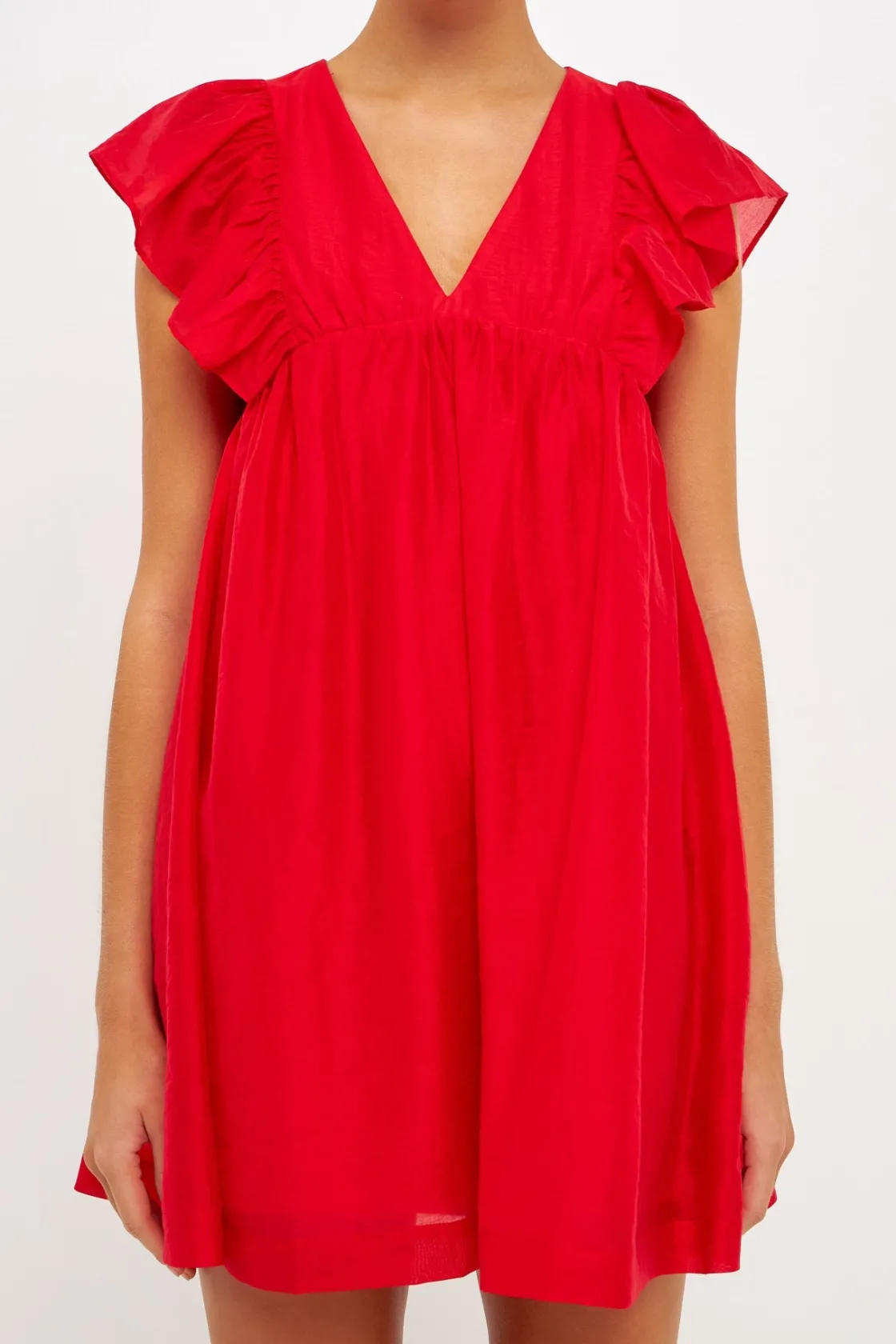endless_rose__ruffled_v_n_0.webp ENDLESS ROSE Tops*- Ruffled V Neck Mini Flounce Dress RED