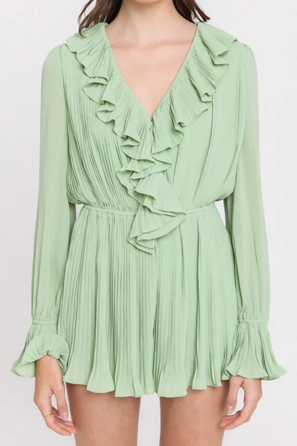 ENDLESS ROSE Tops*- Ruffled V-neck Romper GREEN