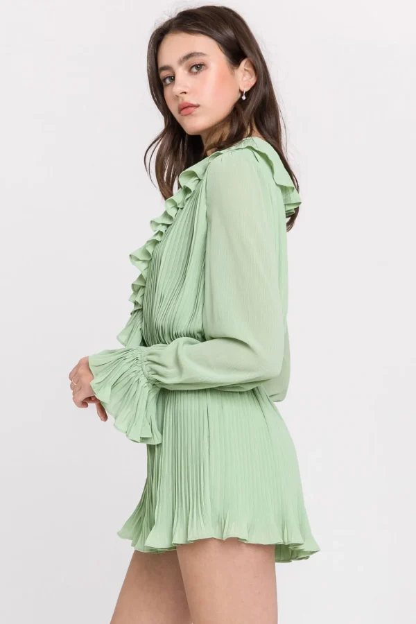 ENDLESS ROSE Tops*- Ruffled V-neck Romper GREEN