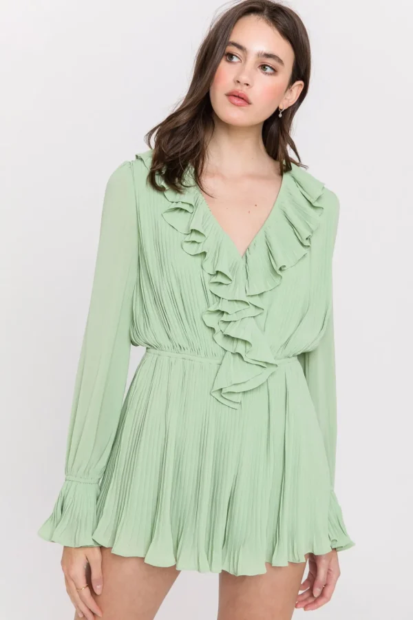 ENDLESS ROSE Tops*- Ruffled V-neck Romper GREEN