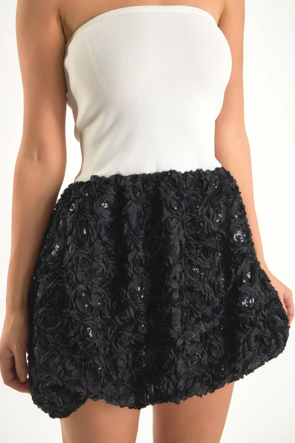ENDLESS ROSE Strapless | Tops*- Sabrina Floral Sequin Strapless Mini Dress IVORY/BLACK
