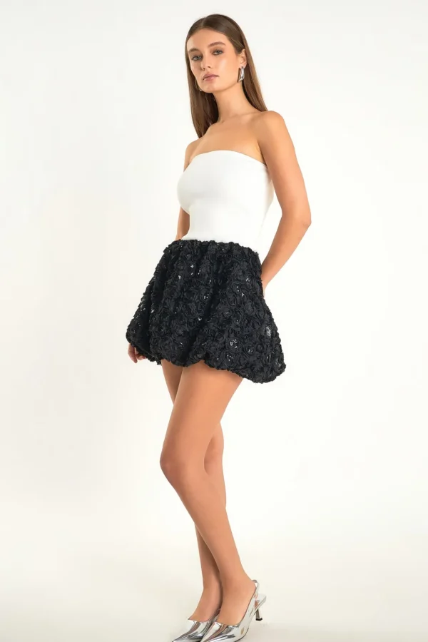 ENDLESS ROSE Strapless | Tops*- Sabrina Floral Sequin Strapless Mini Dress IVORY/BLACK