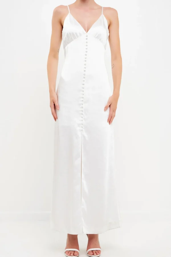 ENDLESS ROSE White Dresses | Satin Dresses*- Satin Button Down Maxi Dress WHITE