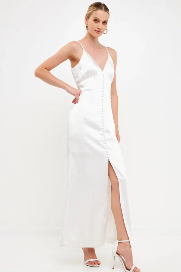 ENDLESS ROSE White Dresses | Satin Dresses*- Satin Button Down Maxi Dress WHITE